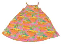 Neonově růžové vzorované bavlněné šaty s palmami Primark 