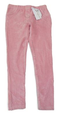 Nové - Světlerůžové sametové žebrované tregíny M&S