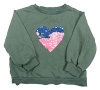 Zelenošedá mikina se srdíčky z překlápěcími flitry H&M