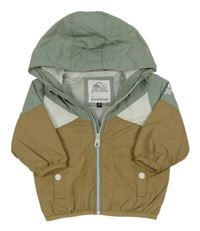 Béžovo-khaki-bílá šusťáková podzimní bunda s kapucí C&A