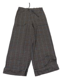 Hnědo-modré kostkované wide leg kalhoty C&A