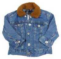 Modrá riflová podšitá bunda s huňatým límečkem H&M