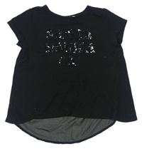 Černé melírované tričko s nápisy z flitrů H&M