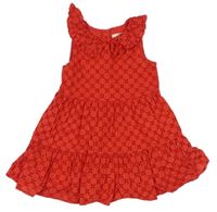 Červené plátěné šaty s madeirou a límečkem F&F