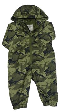 Khaki army šusťáková podšitá kombinéza s kapucí Matalan