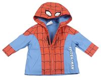 Světlemodro/červená pogumovaná podzimní bunda s kapucí - Spider-man MARVEL