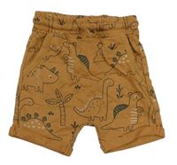 Hnědé teplákové turecké kraťasy s dinosaury a sopkami George