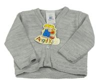 Nový - šedý melírovaný pletený propínací svetr Angel Kids