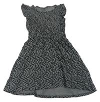 Tmavošedo-černé vzorované šaty s volánky zn. YIGGA