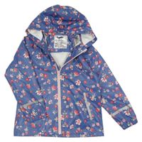 Modrá nepromokavá bunda s kytičkami a kapucí lupilu