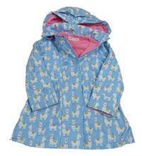 Světlemodrý nepromokavý jarní kabát s lamami a odepínací kapucí MINOTI