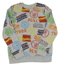 Nové - šedá melírovaná mikina s nápisy a znaky superhrdinů PRIMARK