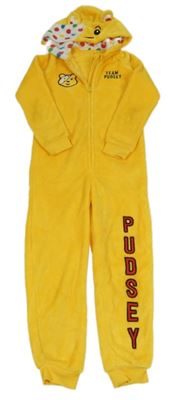 Žlutá plyšová kombinéza s medvídkem Pudsey a kapucí George