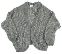 Šedo-bílý melírovaný chlupatý svetrový cardigan YIGGA