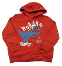 Červená mikina s dinosaurem a kapucí C&A