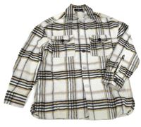 Bílo-hnědo-černo-světlefialová kostkovaná košilová bunda C&A
