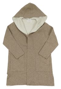 Kávový melírovaný úpletový cardigan s kapucí ZARA
