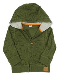 Khaki melírovaná propínací mikina s obrázky a kapucí F&F