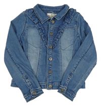 Modrá tepláková riflová crop bunda s volánky QUAPI