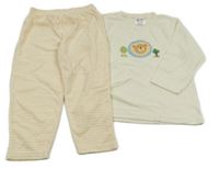 Smetanovo-meruňkové pruhované froté pyžamo se lvíčkem a stromečky Max&Maya