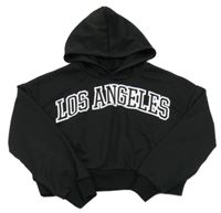 Černá crop mikina s nápisem a kapucí SHEIN