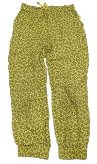 Žluté cuff lehké kalhoty s větvičkami a mašlí OKaïdi