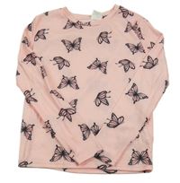 Světlerůžové žebrované triko s motýlky SHEIN