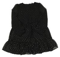 Černo-zlaté puntíkaté šifonové šaty PRIMARK
