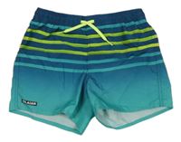 Tmavopetrolejovo-modrozelené plážové kraťasy s pruhy OLAIN