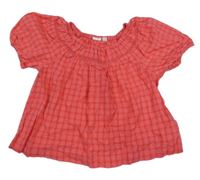 Jahodovo-červená kostkovaná crop halenka s krajkou GAP