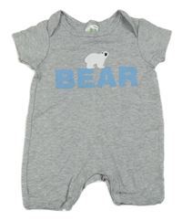 Šedý melírovaný kraťasový overal s medvídkem a nápisem 