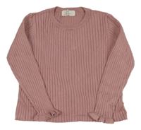 Starorůžový žebrovaný crop svetr s volánky H&M