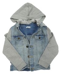Světlemodro/šedá riflovo/tepláková crop bunda s odepínací kapucí Bluezoo