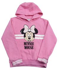 Růžová mikina s pruhy a Minnie s flitry s kapucí zn. Disney