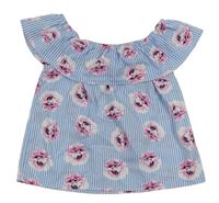 Modro-bílá pruhovaná crop halenka s květy Primark