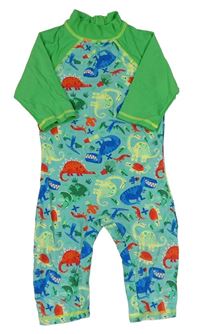 Tyrkysovo-zelený UV overal s dinosaury Miniclub