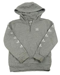 Šedá melírovaná mikina s logem a kapucí Adidas