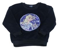 Tmavomodrá chlupatá mikina s Elsou Disney