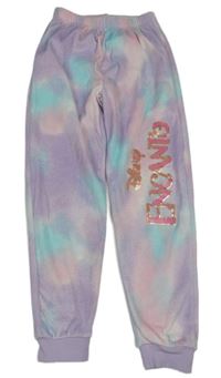 Lila-růžovo-světlemodré batikované plyšové tepláky s nápisem - Encanto Matalan
