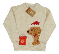 Nové - Světlebéžový melírovaný svetr se psem a dárkem Primark