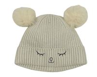 Světlešedá žebrovaná pletená čepice s čumákem a bambulemi Kiabi