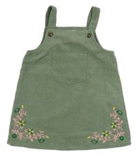 Khaki žebrované laclové šaty s výšivkami květin Shein