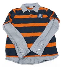 Tmavomodro-cihlové pruhované polo triko s nášivkou a košilí Yigga