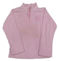 Růžová fleecová mikina s květinou s kamínkem