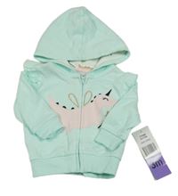 Nové - Mátová propínací mikina s dinosaurem a kapucí Pekkle