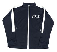 Tmavomodro-bílá sportovní propínací mikina s písmeny