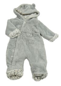 Šedá chlupatá zateplená kombinéza s ovcí a kapucí Ergee