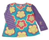 Modrozeleno-fialové triko s květinami a flitry Butterfly