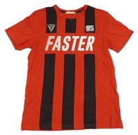 Červené tričko s pruhy a nápisem H&M