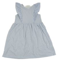 Bílo-modré pruhované bavlněné šaty s volánky H&M
